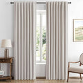 MIULEE 90 Inch Long 100% Blackout Linen Curtains for Bedroom, Ivory Solid Luxury Decor Thermal Insulation Room Darkening Drapes for Living Room Nursery Back Tab Rod Pocket 42 x 90 Inches, 2 Panels