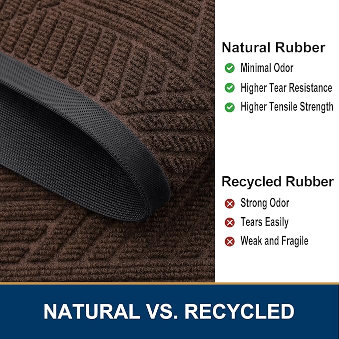 Smiry Front Door Mat Outside Entrance, Heavy Duty Sturdy Natural Rubber Doormat, Trap Dirt and Moisture, Easy Clean Low Profile Mats for Indoor Outdoor Entry, Irregular Triangle (47x32, Dark Brown)