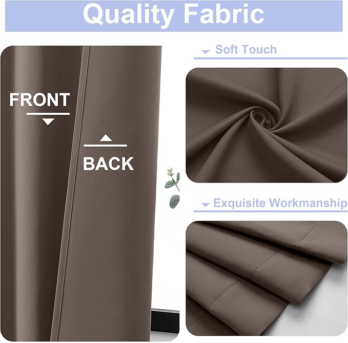 Simplebrand Ava Brown Short Blackout Curtains for Bedroom 54 Inches Long 2 Panels Set, Solid Thermal Insulated, Energy Saving Window Treatment Curtains Blackout Drapes, W40 x L54 Inch, Brown