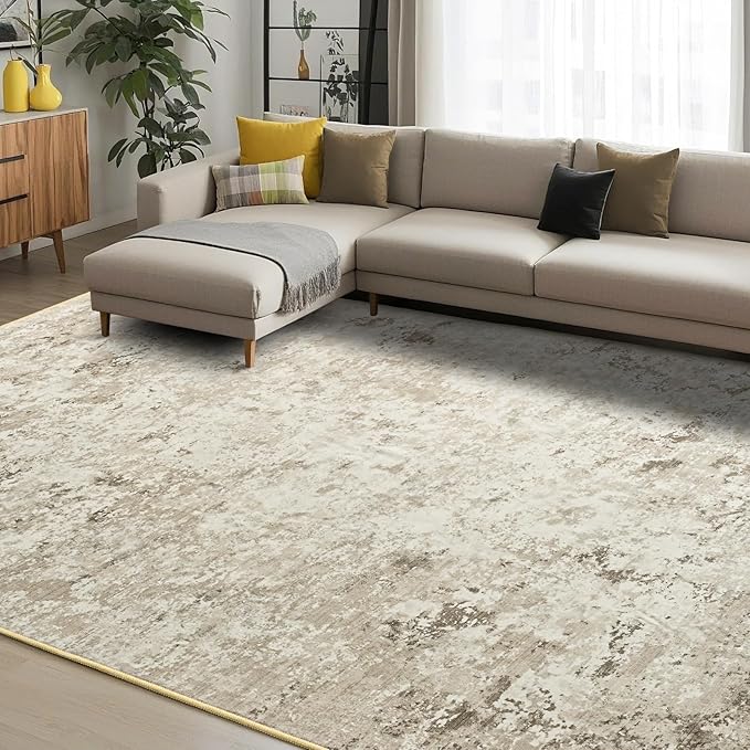Toneed Abstract Area Rug 5x8 Modern Washable Rug Soft Non Slip Rug Low Pile for Bedroom Living Room Dining Room Beige