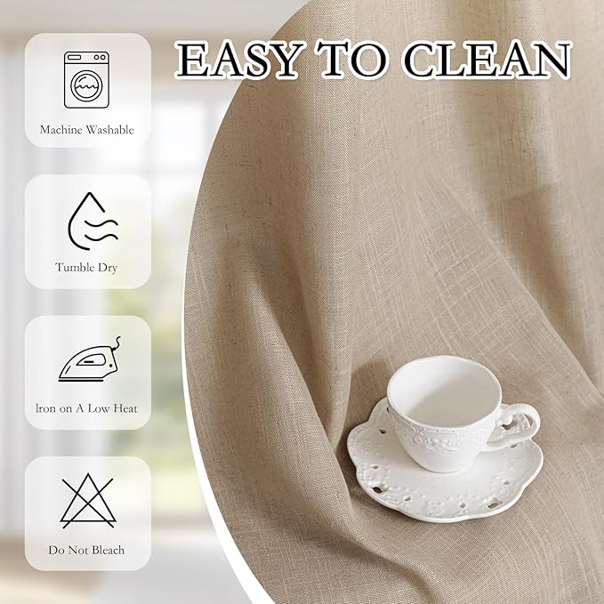 MYSKY HOME 108 Inches Long Taupe Sheer Curtains for Living Room 2 Panel Sets Light Filtering Window Drapes for Sliding Door Back Tab Draperies Floor to Ceiling Curtains Soft, 50" Wide