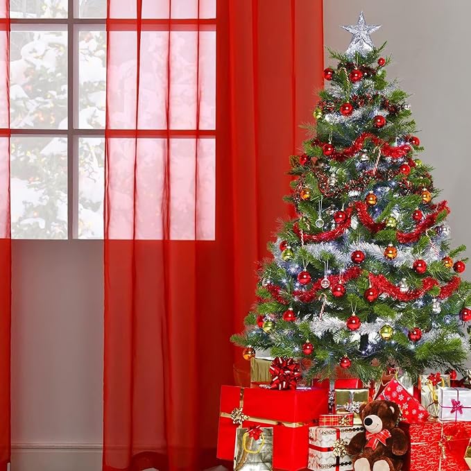 SpaceDresser Basic Rod Pocket Sheer Voile Window Curtain Panels White 1 Pair 2 Panels 38 Width 72 Inch Long for Kitchen Bedroom Children Living Room Yard(Red,38 W x 72 L)