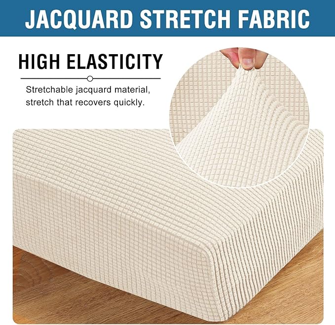 H.VERSAILTEX Super Stretch Individual Seat Cushion Covers Sofa Covers Couch Cushion Covers Slipcover Sets Thick Jacquard Textured Twill Fabric (1 Piece Sofa Cushion Cover, Natural)