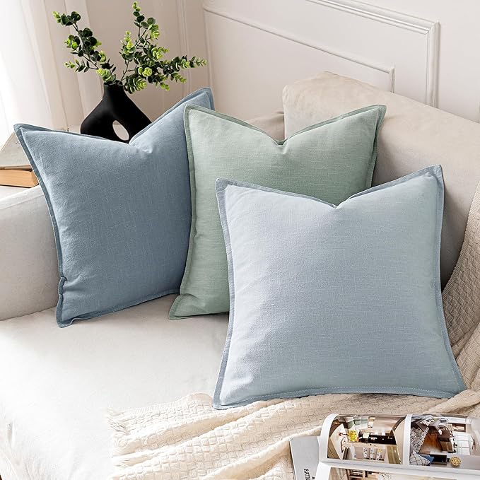 MIULEE Decorative Linen Euro Sham Pillow Covers 22x22 Inch Blue Grey Boho Farmhouse Neutral Couch Throw Pillows for Bed Pack of 2 Accent Coastal Modern Pillowcase Summer Sofa Livingroom Home Decor