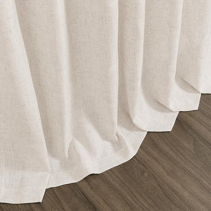 Beige Flax Linen Curtains 90 Inches Long for Bedroom 2 Panels Back Tab Loop Pocket Privacy Neutral Semi Sheer Curtains Country Rustic Farmhouse Light Filtering Drapes for Living Dining Room 40x90