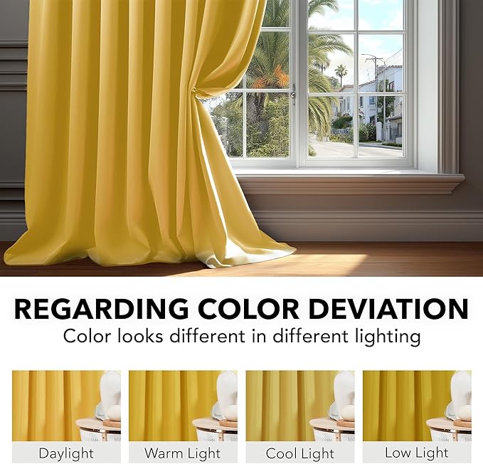Deconovo Blackout Curtains, Thermal Insulated, W52 x L95 2 Panels, Back Tab, Machine Washable, Room-Darkening Drapes for Bedroom/Living Room Mellow Yellow