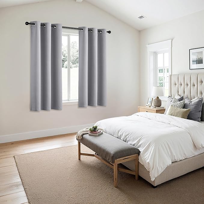 MIULEE Light Grey Blackout Curtains for Bedroom Living Room 63 Inches Long 2 Panels, Thermal Insulated Room Darkening Drapes Solid Grommet Noise Reduction Light Blocking Window Treatments 40x63 Inch