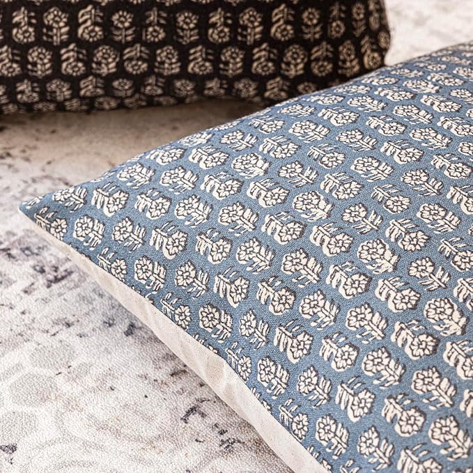 Foindtower Set of 2 Decorative Neutral Floral Print Throw Pillow Covers Vintage Accent Farmhouse Cushion Covers Boho Home Decor for Sofa Couch Chair Bedroom Living Room,24×24 Inch,Dusty Blue