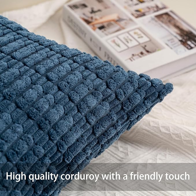 Pack of 2 Corduroy Decorative Throw Pillow Covers 16x16 Inch Soft Striped Pillow Covers Modern Farmhouse Home Decor for Sofa Living Room Couch Bed（Sky Blue）