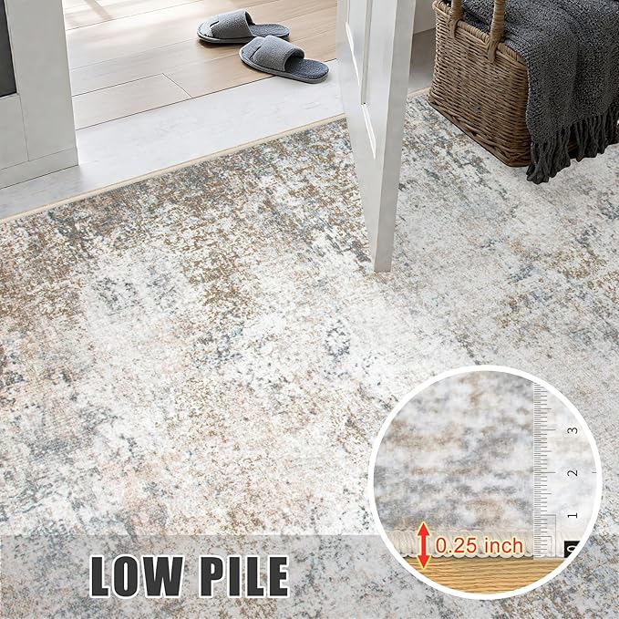 10x14 Area Rug Living Room Rug: Washable Modern Abstract Soft Thin Rug Indoor Floor No Slip Stain Resistant Carpet for Bedroom Dining Room Farmhouse Nursery Home Office - Brown Grey