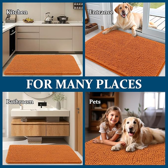 OLANLY Dog Door Mat for Muddy Paws 50x30, Absorbs Moisture and Dirt, Absorbent Non-Slip Washable Doormat, Quick Dry Chenille Mud Mat for Dogs, Entry Indoor Entryway Carpet for Inside Floor, Clay