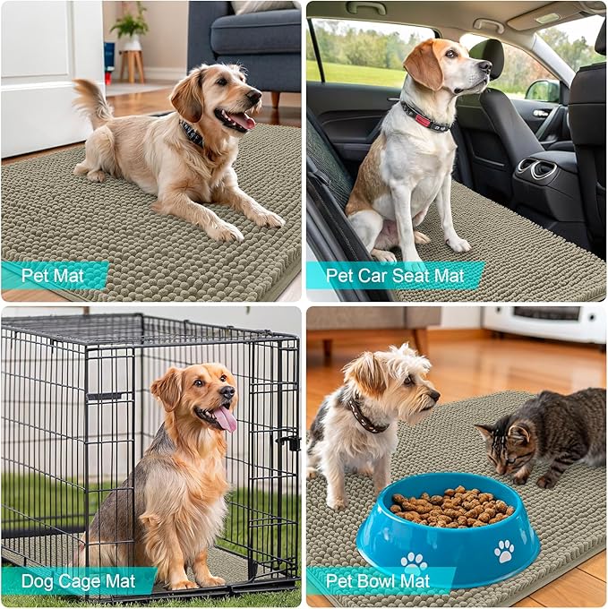 OLANLY Dog Door Mat for Muddy Paws 54x32, Absorbs Moisture and Dirt, Absorbent Non-Slip Washable Doormat, Quick Dry Chenille Mud Mat, Entry Indoor Entryway Carpet for Inside Floor, Warm Taupe