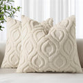 decorUhome Throw Pillow Covers 20x20 Inch Set of 2, Soft Plush Faux Wool Beige Solid Couch Pillow Covers, Accent Farmhouse Neutral Square Pillow Cases for Sofa Bed Living Room