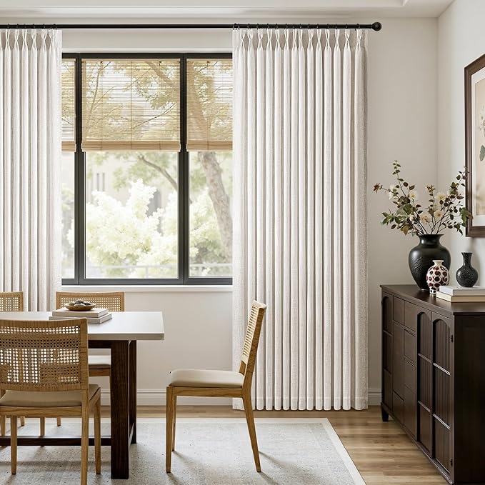 MIULEE Pinch Pleated Thick Linen Curtains 120 Inches Long 2 Panels for Living Room Bedroom, 10Ft Extra Long Thick Textured Linen Drapes Pleat Light Filtering Boho Natural Farmhouse Window Curtains