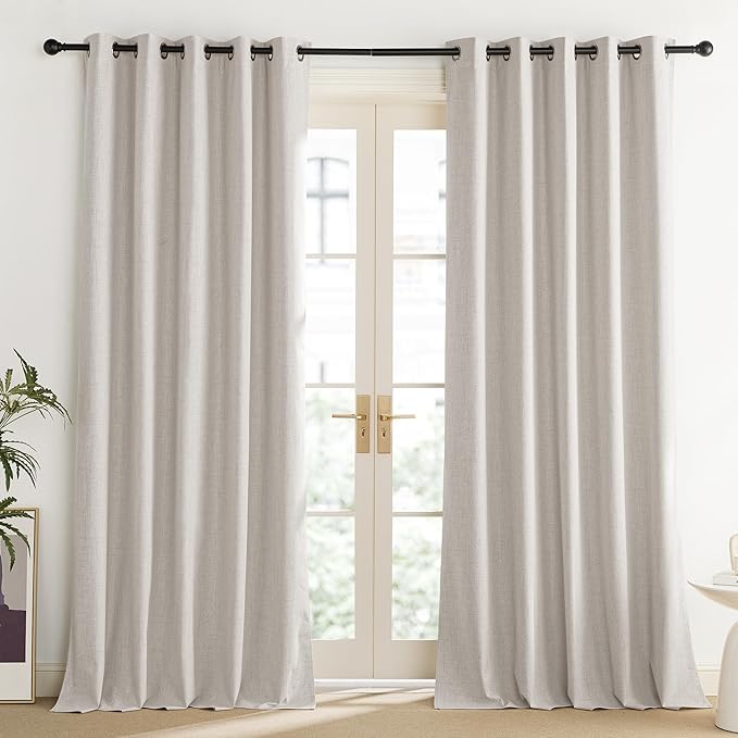 NICETOWN Brich Vintage Open Linen Weave Flax Thermal Curtains, 100% Blackout Curtains 84" Long for Dining Room, Soundproof Window Treatment Drapes for Dining Room, 62" Wide Per Panel, Set of 2