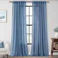 Denim Blue Curtains for Living Room Back Tab Modern Farmhouse Semi Sheer Blue Curtains 120 inches Long 2 Panels Set Muted Neutral Window Curtain for Dining Room Bedroom 52x120