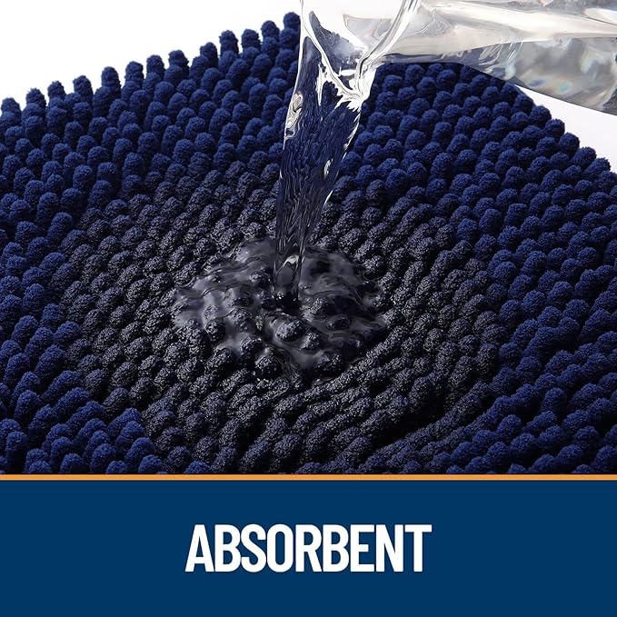 OLANLY Dog Door Mat for Muddy Paws 59x35, Paw Print Design, Absorbs Moisture and Dirt, Absorbent Non-Slip Washable Doormat, Quick Dry Chenille Mud Mat for Dogs, Entry Indoor Entryway Carpet, Navy Blue