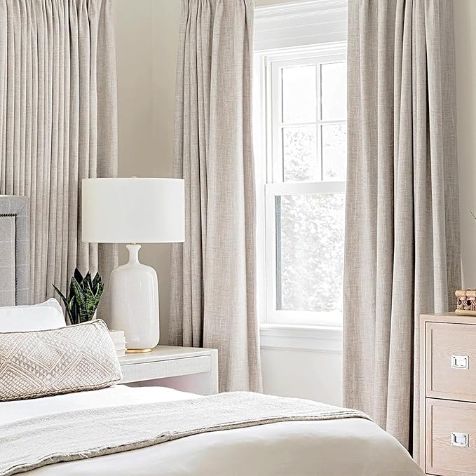 MIULEE 100% Blackout Polyester Textured Curtains for Bedroom Solid Thermal Insulated Ivory Grommet Room Darkening Curtains & Drapes Luxury Decor for Living Room Nursery 52 x 90 Inch (2 Panels)