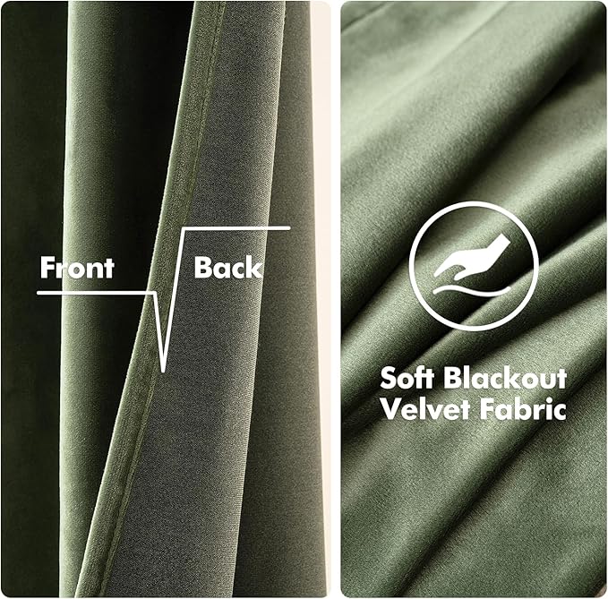 MIULEE Velvet Curtains Olive Green Elegant Grommet Curtains Thermal Insulated Soundproof Room Darkening Drapes for Classical Living Room Bedroom Decor 52 x 84 Inch Set of 2