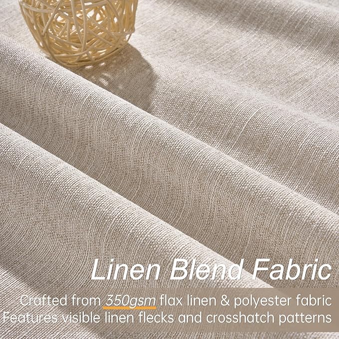 Topfinel 132 Inch Long Blackout Burlap Custom Curtains Natural Linen Tweed Pleated Window Coverings Nursery Winter Boho Farmhouse Heat Sound Block Back Tab Curtains for Large Bay Window