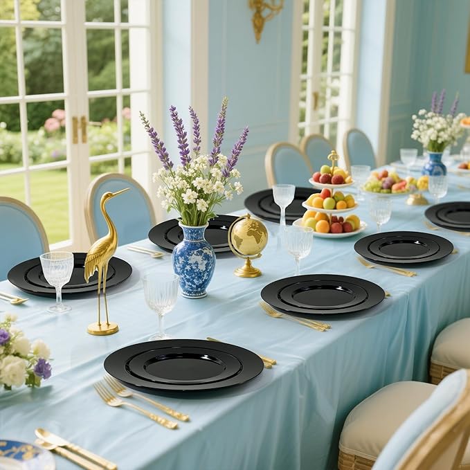 60 PCS Black Plastic Plates, Plastic Black Disposable Plates Include 30 10 inch Dinner Plate and 30 7 inch Dessert Plate, black plates Perfect for New Year Party, Wedding