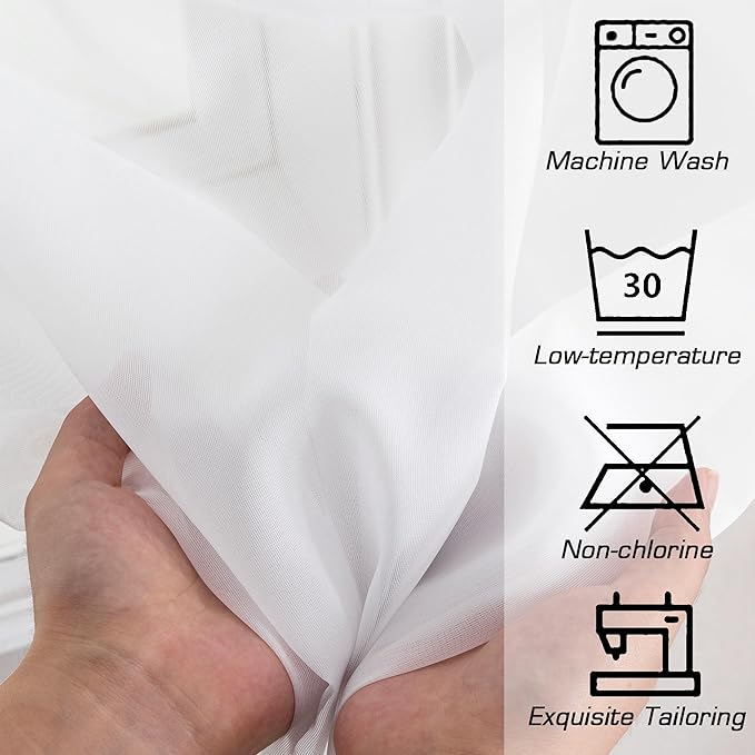 Simplebrand White Sheer Curtains 84 Inches Long, Light Filtering Rod Pocket Solid Color Window Sheer Curtain Panels, Elegant Curtains & Drapes for Living Room, Bedroom 2 Panels (White, 59" W x 84" L)