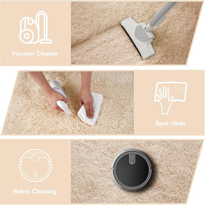 Shag Area Rug for Bedroom 4x6,Beige Fluffy Area Rugs for Living Room,Soft Fuzzy Rug Non-Shedding Indoor Plush Carpet for Kids Bedroom Nursery Dorm Home Decor
