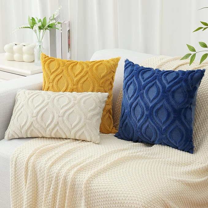 decorUhome Throw Pillow Covers 22x22 Inch Set of 2, Soft Plush Faux Wool Dark Blue Solid Couch Pillow Covers, Accent Euro Sham Farmhouse Neutral Square Pillow Cases for Sofa Bed Living Room