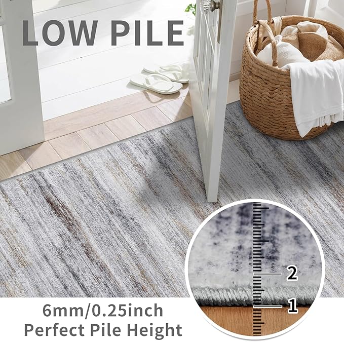 2x12 Washable Runner Rugs for Hallway: Long Abstract Runners for Entryway Dining Room Office - Stain and Water Resistant Rugs with Non-Slip Backing - Soft Low-Pile Carpet Beige Grey