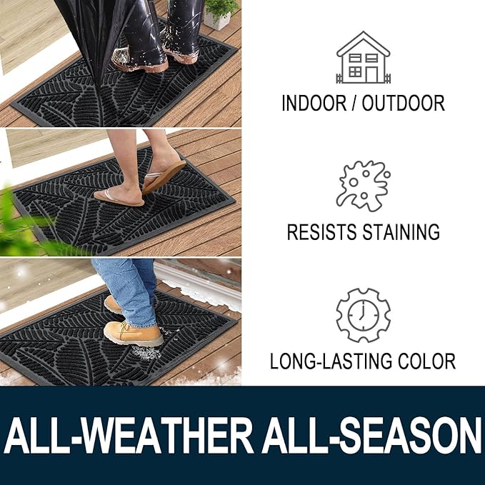 Colorxy Waterproof Doormat, Sturdy Natural Rubber Front Indoor Mat, Non Slip Low Profile Indoor Outdoor Door Mats, Stain and Fade Resistant Floor Mat, Easy Clean Patio Entrance Mat, 71''x47'', Black