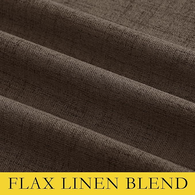 NICETOWN Coffee Vintage Linen 100% Blackout Curtains for Living Room, Thermal Insulated Curtains 90" Long, Noise Reducing Window Treatment Drapes for Hall Room, 42" Wide Per Panel, Set of 2