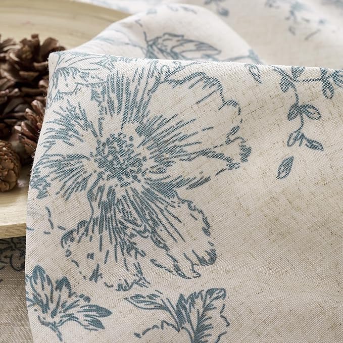 jinchan Lined Linen Blend Curtain Floral Curtains for Living Room 96 Inches Long Blue Peony Flower Printed Curtain Rod Pocket Back Tab Farmhouse Patterned Drapes Bedroom Window Curtains Set 2 Panels