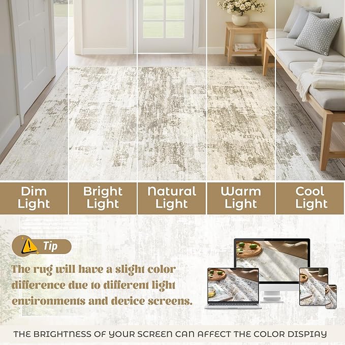 XLUEZ 5x7 Area Rugs for Living Room, Washable Modern Abstract Large Area Rug Neutral Soft Non Slip Kids Rug Stain Resistant Indoor Carpet for Bedroom Nursery Dining Room Playroom(BeigeBrown, 5'x7')