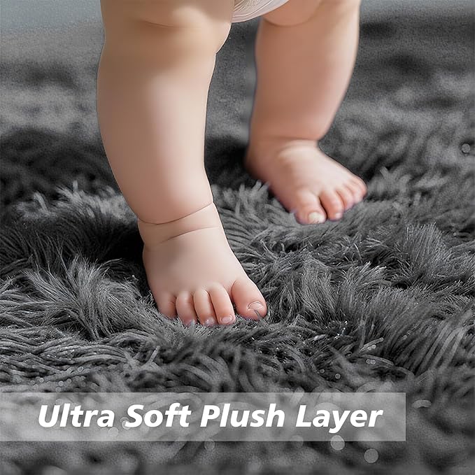 Shag Area Rug for Bedroom 5x8,Deep Grey Fluffy Area Rugs for Living Room,Soft Fuzzy Rug Non-Shedding Indoor Plush Carpet for Kids Bedroom Nursery Dorm Home Decor