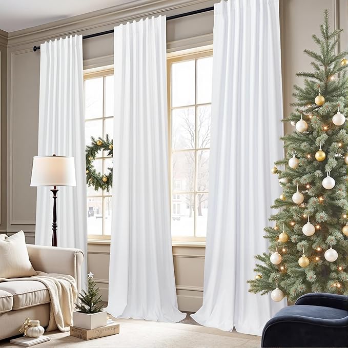Unique Blackout Curtains 86 Inches Long for Living Room Darkening Curtains for Bedroom Mid Century Modern Decor Custom Draft Blocking White Privacy Curtain for Windows Extra Wide Closet Cover 2 Panels