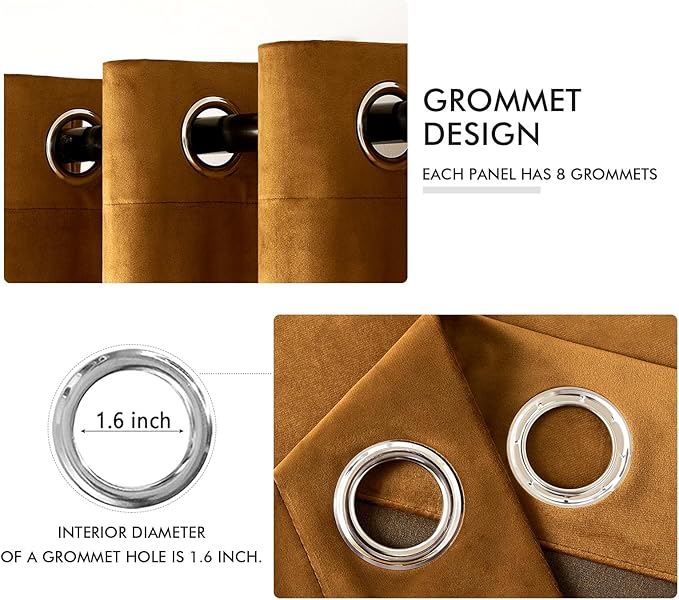 MIULEE Velvet Curtains Golden Brown Elegant Grommet Curtains Thermal Insulated Soundproof Room Darkening Curtains/Drapes for Classical Living Room Bedroom Decor 52 x 72 Inch Set of 2