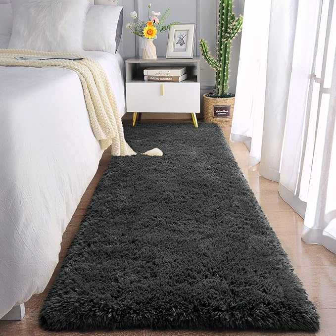 Chicrug Soft Runner Rug for Bedroom Living Room Plush Fluffy Rugs 2x4 Feet, Shag Furry Runner Rug Carpet Non Shedding for Nursery Children Kids Girls Room Home Decorative, Dark Grey