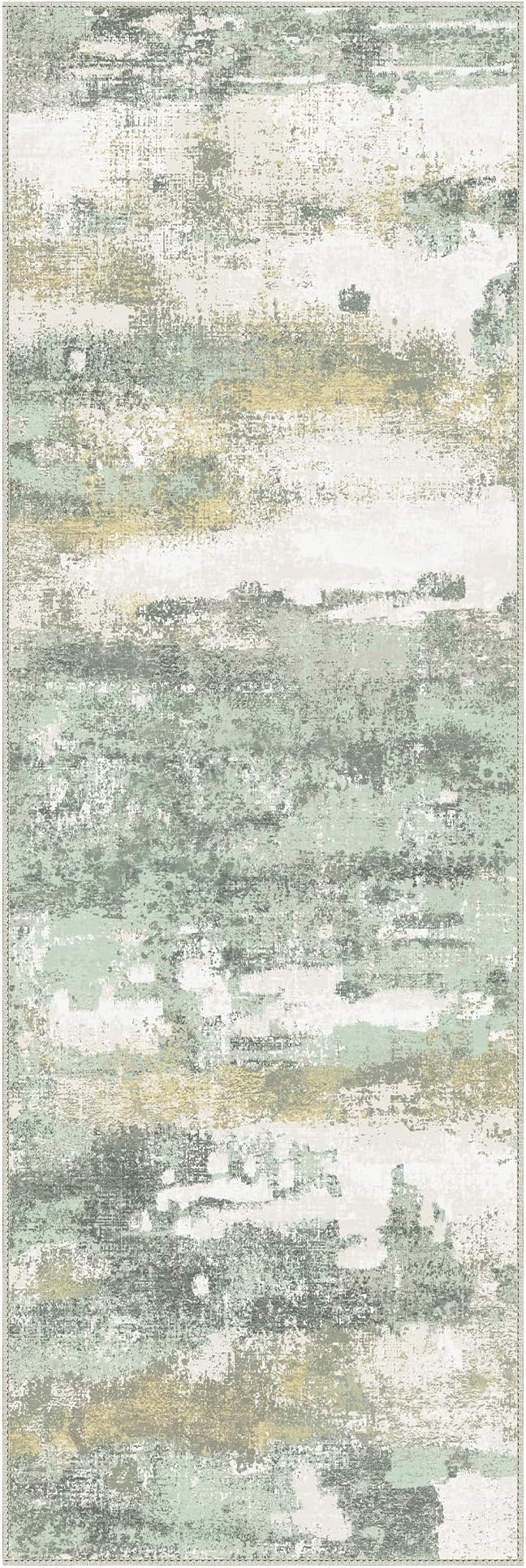 Runner Rug for Hallway Kitchen, 3x7 Machine Washable Runners Rug for Entryway, Soft Modern Abstract Throw Rugs, Low Pile Floor Cover with Non Slip Backing, Light Green