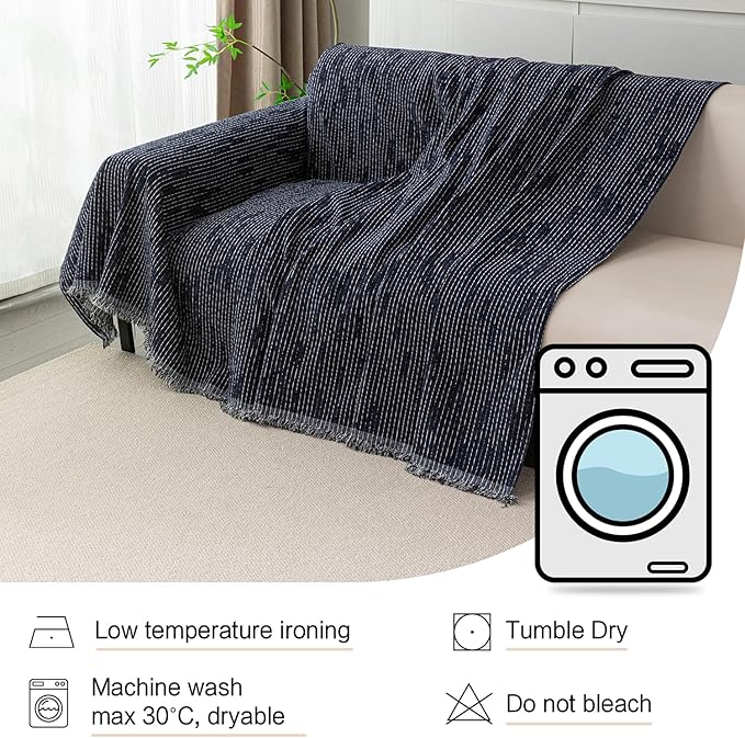 MYSKY HOME Couch Covers for 3 Cushion Couch Sofa, Sectional Couch Cover L Shape Chenille Couch Cushion Covers for Pets, Furniture Protector Cover for Dogs, Kids, 91"X150", Navy