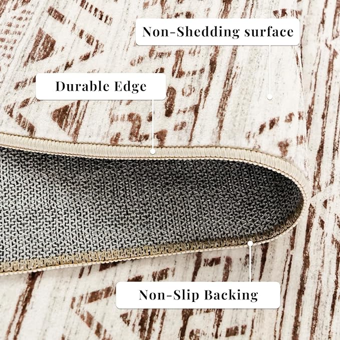 2x4 Washable Entryway Runner Rug: Moroccan Small Area Rug Soft Non Slip Door Mat for Hallway Low Pile Thin Stain Resistant Floor Carpet for Kitchen Bedroom Bathroom Bedside Indoor(2x4,Beige)
