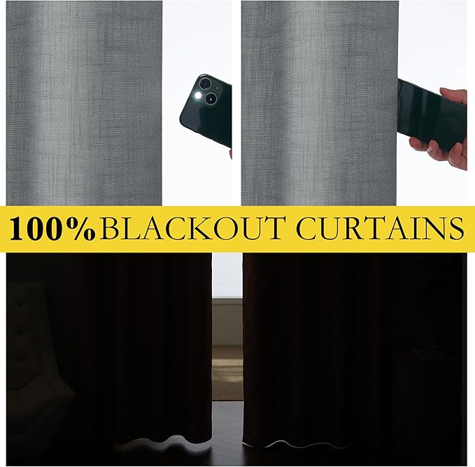 NICETOWN 100% Absolutely Blackout Linen Curtains with Thermal Insulated White Liner, Dove Grey, 52" W x 48" L, Set of 2, Burlap Textured Textured Linen Look Privacy Window Treatment for Kitchen