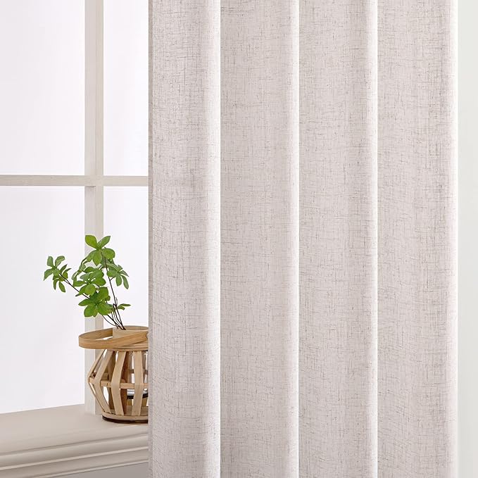 MIULEE White Linen Curtains 72 Inch Length for Bedroom Living Room, Soft Thick Linen Textured Window Drapes Semi Sheer Light Filtering Rod Pocket Back Tab Burlap Look Farmhouse Decor, 2 Panels