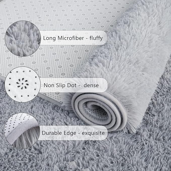 Chicrug Soft Runner Rugs for Bedroom Living Room Plush Fluffy Rug 3x10 Feet, Shag Furry Area Rug Carpet Non Shedding for Nursery Children Kids Girls Room Home Decorative, Grey