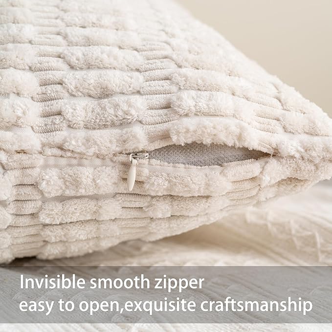 Corduroy Decorative Throw Pillow Covers 14x36 Inch Soft Striped Pillow Covers Modern Farmhouse Home Decor for Sofa Living Room Couch Bed（Cream White）