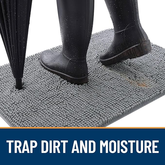 OLANLY Dog Door Mat for Muddy Paws 35x24, Absorbs Moisture and Dirt, Absorbent Non-Slip Washable Doormat, Quick Dry Chenille Mud Mat for Dogs, Entry Indoor Entryway Carpet for Inside Floor, Grey
