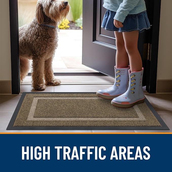 OLANLY Front Door Mat Indoor Outdoor Entrance, Waterproof All-Season, All-Weather Doormat, Sturdy Natural Rubber, Fade Resistant, Low Profile, Easy Clean Patio Porch Entryway Mat, 47x30, Brown