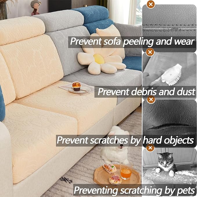 Soothing Home Sofa Covers, Sofa Hero Covers, Wear-Resistant Universal Couch Covers Washable Stretch Sectional Couch Cushion Covers (Beige,Large Double Seat Cover)