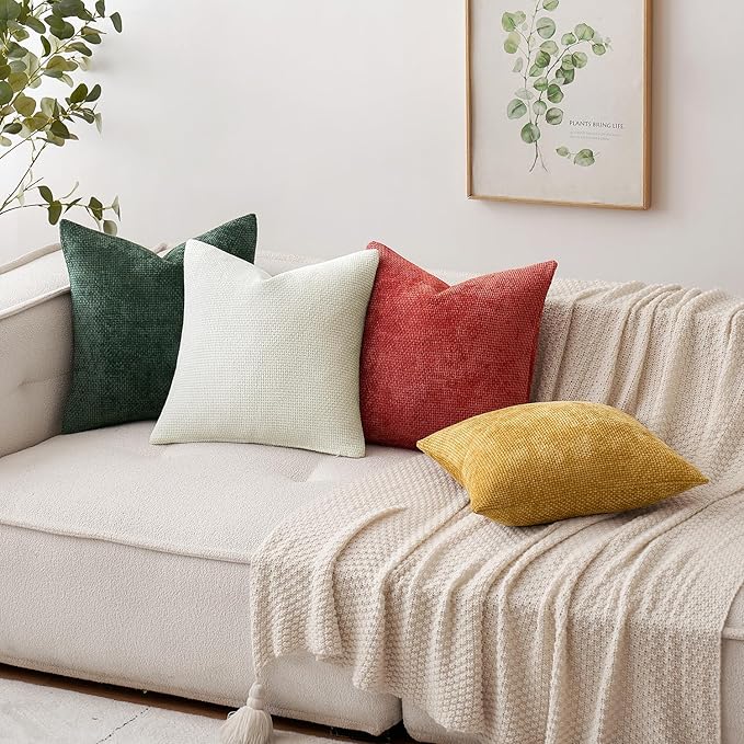 MIULEE Pack of 2 Christmas Green Couch Throw Pillow Covers 20x20 Inch Modern Boho Accent Decorative Pillow Covers Soft Chenille Farmhouse Cushion Covers for Home Decor Bed Sofa Living Room