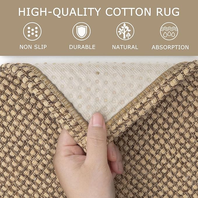 KOZYFLY Boho Runners for Hallways 2x5 ft Washable Kitchen Runner Non Slip Rubber Backed Hall Runners Cotton Entryway Runner Rugs Floor Carpet for Indoor Backdoor Bedroom Kitchen, Tan/Orange/Brown