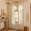 MYSKY HOME Living Room Curtains 90 Inch Length with Macrame，Semi Sheer Curtains Boho Farmhouse Decor Light Filtering Privacy Protect for Sliding Glass Patio Doorways,50" x 90",Linen，2 Panels